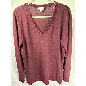Lucky Brand Women's Med Maroon Burgandy V-Neck Sweater Marled Knit Pullover Top